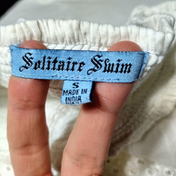 SOLITAIRE SWIM Swim Lace Trim Beach Cover Up High Low Dress Sleeveless Smocked S - Picture 10 of 12